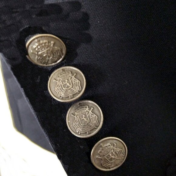 Navy Wool Blend Blazer Gun Metal Crest Buttons&Welted Flap Front Pockets Sz38 - Picture 4 of 9